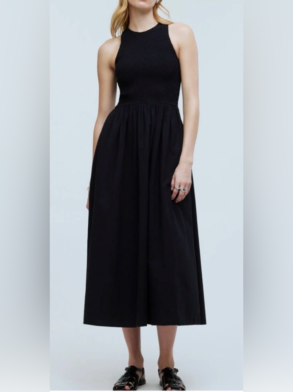 Madewell Black Smocked Sleeveless Maxi Dress